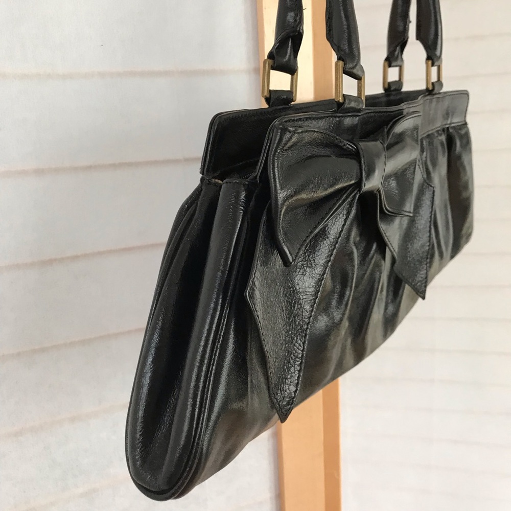 HOBO bow top handle bag smooth Black leather
